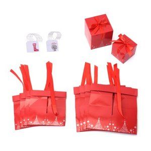 Set of 10pcs Red Paper Ribbon Bow Snowflakes Christmas Tree Box